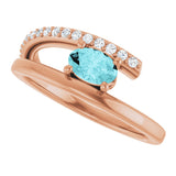 14K Gold Oval Natural Blue Zircon & Natural Diamond Accented Bypass Ring - Rose Gold - view 5