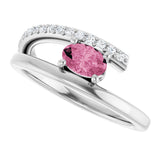 14K Gold Oval Natural Pink Tourmaline & Natural Diamond Accented Bypass Ring - White Gold - view 5