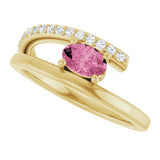14K Gold Oval Natural Pink Tourmaline & Natural Diamond Accented Bypass Ring - Yellow Gold - view 5