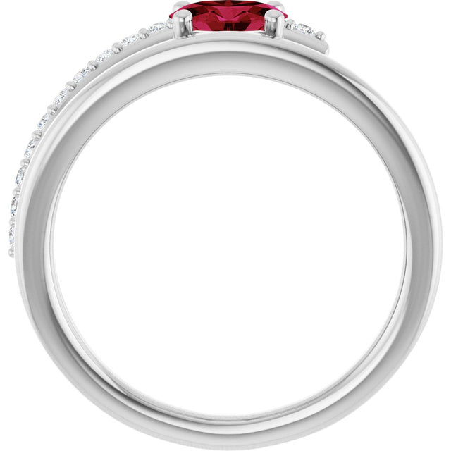 Platinum Oval Natural Ruby & Natural Diamond Accented Bypass Ring - view 2