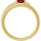 14K Gold Oval Lab-Grown Ruby & Natural Diamond Accented Bypass Ring - Yellow Gold - view 2
