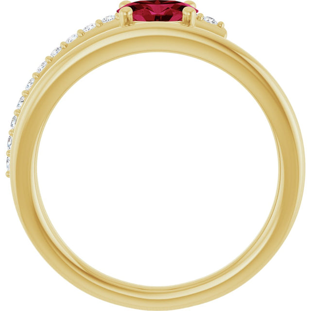14K Gold Oval Lab-Grown Ruby & Natural Diamond Accented Bypass Ring - Yellow Gold - view 2