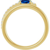14K Gold Oval Lab-Grown Blue Sapphire & Natural Diamond Accented Bypass Ring - Yellow Gold - view 2