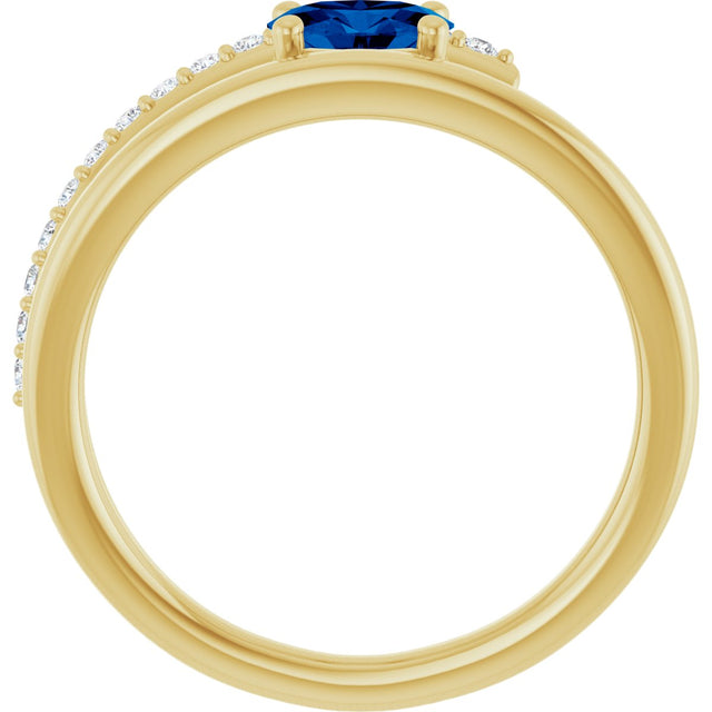 14K Gold Oval Lab-Grown Blue Sapphire & Natural Diamond Accented Bypass Ring - Yellow Gold - view 2