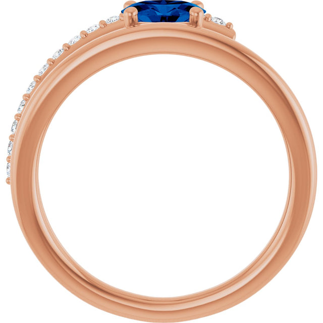 14K Gold Oval Natural Blue Sapphire & Natural Diamond Accented Bypass Ring - Rose Gold - view 2