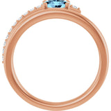 14K Gold Oval Natural Aquamarine & Natural Diamond Accented Bypass Ring - Rose Gold - view 2
