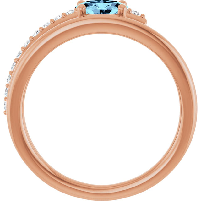 14K Gold Oval Natural Aquamarine & Natural Diamond Accented Bypass Ring - Rose Gold - view 2