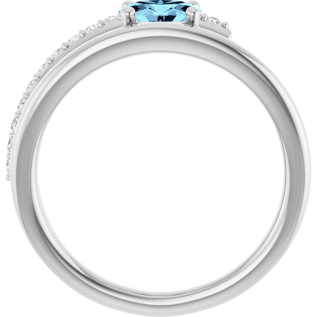 14K Gold Oval Natural Aquamarine & Natural Diamond Accented Bypass Ring - White Gold - view 2