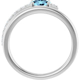 Platinum Oval Natural Aquamarine & Natural Diamond Accented Bypass Ring - view 2