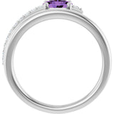 Platinum Oval Natural Amethyst & Natural Diamond Accented Bypass Ring - view 2