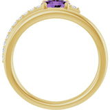 14K Gold Oval Natural Amethyst & Natural Diamond Accented Bypass Ring - Yellow Gold - view 2