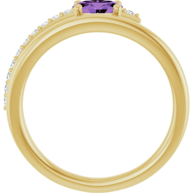 14K Gold Oval Natural Amethyst & Natural Diamond Accented Bypass Ring - Yellow Gold - view 2