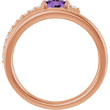 14K Gold Oval Natural Amethyst & Natural Diamond Accented Bypass Ring - Rose Gold - view 2