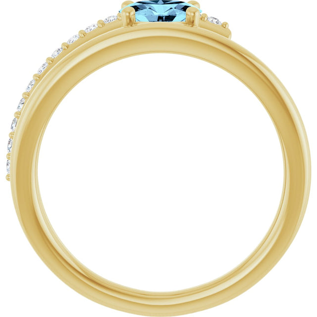 14K Gold Oval Natural Aquamarine & Natural Diamond Accented Bypass Ring - Yellow Gold - view 2