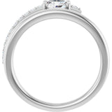 Platinum Oval Natural White Sapphire & Natural Diamond Accented Bypass Ring - view 2