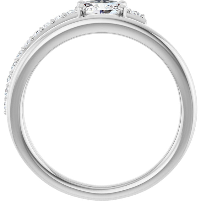 14K Gold Oval Natural White Sapphire & Natural Diamond Accented Bypass Ring - White Gold - view 2