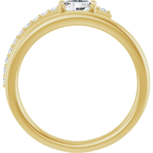 14K Gold Oval Natural White Sapphire & Natural Diamond Accented Bypass Ring - Yellow Gold - view 2