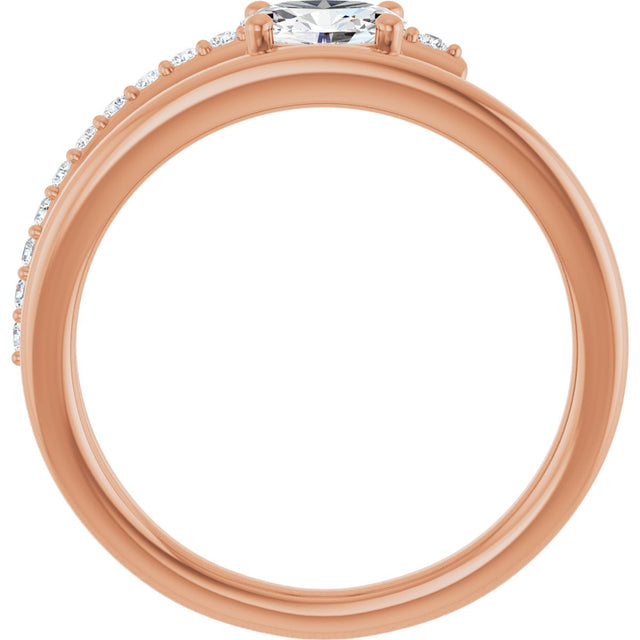 14K Gold Oval Natural White Sapphire & Natural Diamond Accented Bypass Ring - Rose Gold - view 2