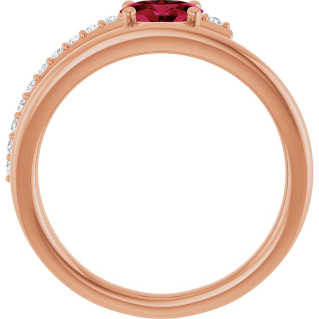 14K Gold Oval Lab-Grown Ruby & Natural Diamond Accented Bypass Ring - Rose Gold - view 2