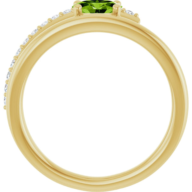 14K Gold Oval Natural Peridot & Natural Diamond Accented Bypass Ring - Yellow Gold - view 2