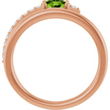 14K Gold Oval Natural Peridot & Natural Diamond Accented Bypass Ring - Rose Gold - view 2