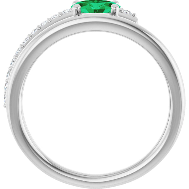 14K Gold Oval Lab-Grown Emerald & Natural Diamond Accented Bypass Ring - White Gold - view 2