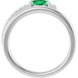 14K Gold Oval Natural Emerald & Natural Diamond Accented Bypass Ring - White Gold - view 2