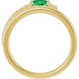 14K Gold Oval Lab-Grown Emerald & Natural Diamond Accented Bypass Ring - Yellow Gold - view 2