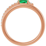 14K Gold Oval Natural Emerald & Natural Diamond Accented Bypass Ring - Rose Gold - view 2