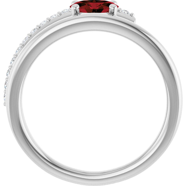 Platinum Oval Natural Mozambique Garnet & Natural Diamond Accented Bypass Ring - view 2