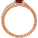 14K Gold Oval Natural Mozambique Garnet & Natural Diamond Accented Bypass Ring – 6mm Stones - Rose Gold - view 2