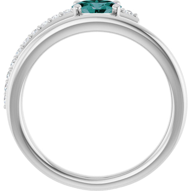 Platinum Oval Lab-Grown Alexandrite & Natural Diamond Accented Bypass Ring - view 2