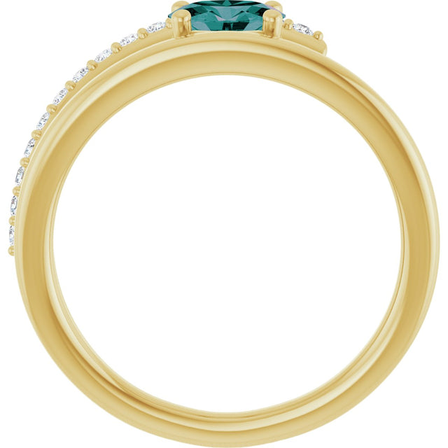 14K Gold Oval Lab-Grown Alexandrite & Natural Diamond Accented Bypass Ring - Yellow Gold - view 2