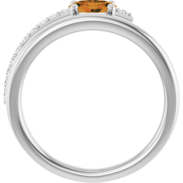 Platinum Oval Natural Citrine & Natural Diamond Accented Bypass Ring - view 2