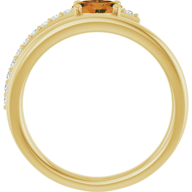 14K Gold Oval Natural Citrine & Natural Diamond Accented Bypass Ring - Yellow Gold - view 2