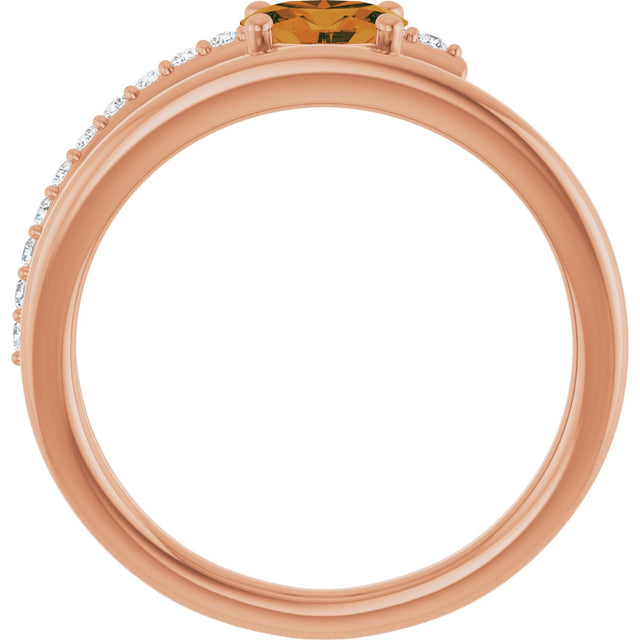 14K Gold Oval Natural Citrine & Natural Diamond Accented Bypass Ring - Rose Gold - view 2
