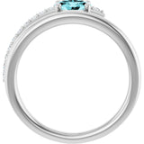 14K Gold Oval Natural Blue Zircon & Natural Diamond Accented Bypass Ring - White Gold - view 2