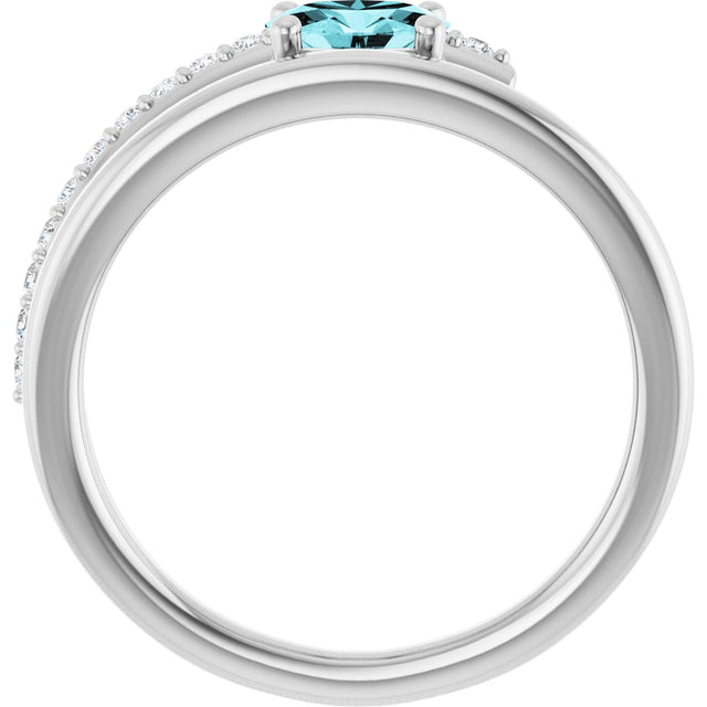 14K Gold Oval Natural Blue Zircon & Natural Diamond Accented Bypass Ring - White Gold - view 2
