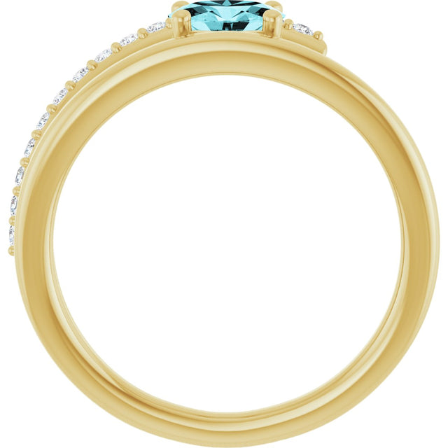 14K Gold Oval Natural Blue Zircon & Natural Diamond Accented Bypass Ring - Yellow Gold - view 2