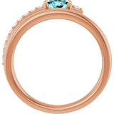 14K Gold Oval Natural Blue Zircon & Natural Diamond Accented Bypass Ring - Rose Gold - view 2
