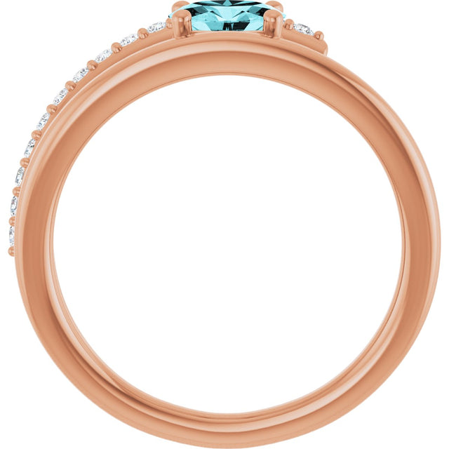 14K Gold Oval Natural Blue Zircon & Natural Diamond Accented Bypass Ring - Rose Gold - view 2
