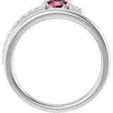 14K Gold Oval Natural Pink Tourmaline & Natural Diamond Accented Bypass Ring - White Gold - view 2