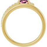 14K Gold Oval Natural Pink Tourmaline & Natural Diamond Accented Bypass Ring - Yellow Gold - view 2