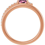14K Gold Oval Natural Pink Tourmaline & Natural Diamond Accented Bypass Ring - Rose Gold - view 2