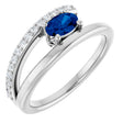 Platinum Oval Natural Blue Sapphire & Natural Diamond Accented Bypass Ring
