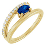 14K Gold Oval Natural Blue Sapphire & Natural Diamond Accented Bypass Ring - Yellow Gold