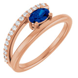 14K Gold Oval Lab-Grown Blue Sapphire & Natural Diamond Accented Bypass Ring - Rose Gold