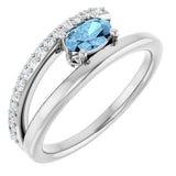 Platinum Oval Natural Aquamarine & Natural Diamond Accented Bypass Ring