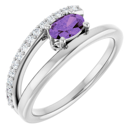 Platinum Oval Natural Amethyst & Natural Diamond Accented Bypass Ring