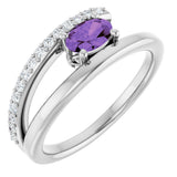 14K Gold Oval Natural Amethyst & Natural Diamond Accented Bypass Ring - White Gold